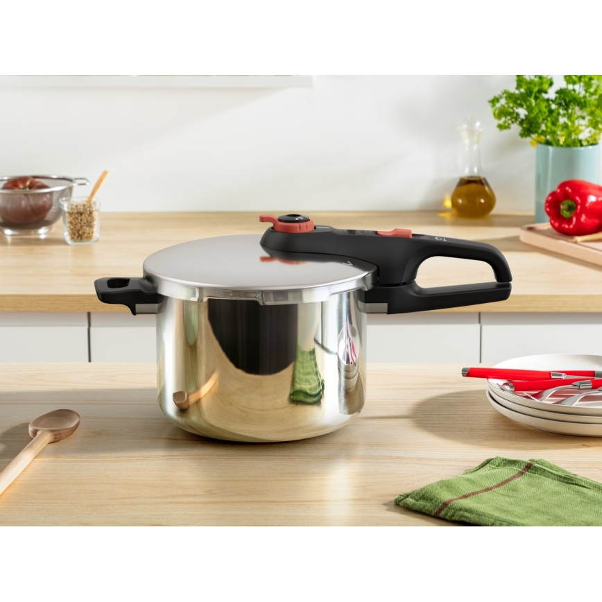 Tefal - Schnellkochtopf 6 l SECURE TRENDY + 5-teiliges Set INGENIO EMOTION