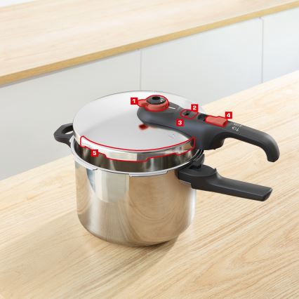 Tefal - Schnellkochtopf 6 l SECURE TRENDY + 5-teiliges Set INGENIO EMOTION