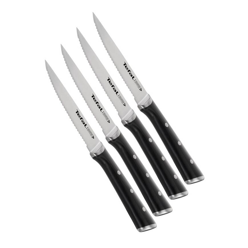 Tefal - SET 4x Coltello da bistecca in acciaio inox ICE FORCE 11 cm cromo lucido/nero