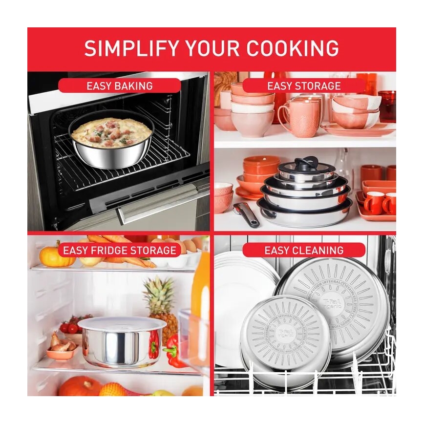 Tefal - Ensemble de 13 pièces de batterie de cuisine INGENIO PREFERENCE ON en acier inoxydable