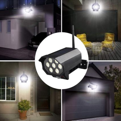 Finta telecamera di sicurezza a LED con sensore e pannello solare LED/5W/5,5V 800 mAh IP65 + telecomando