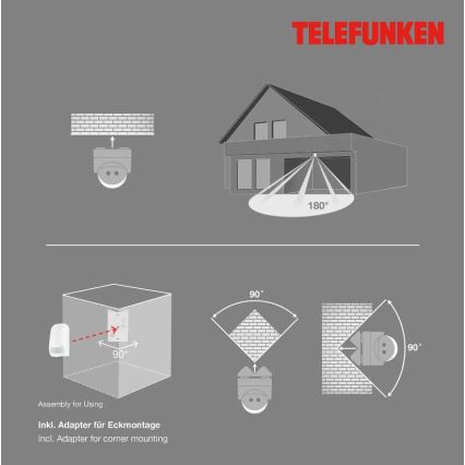Telefunken 306506TF - Détecteur de mouvement extérieur 180° IP44 blanc