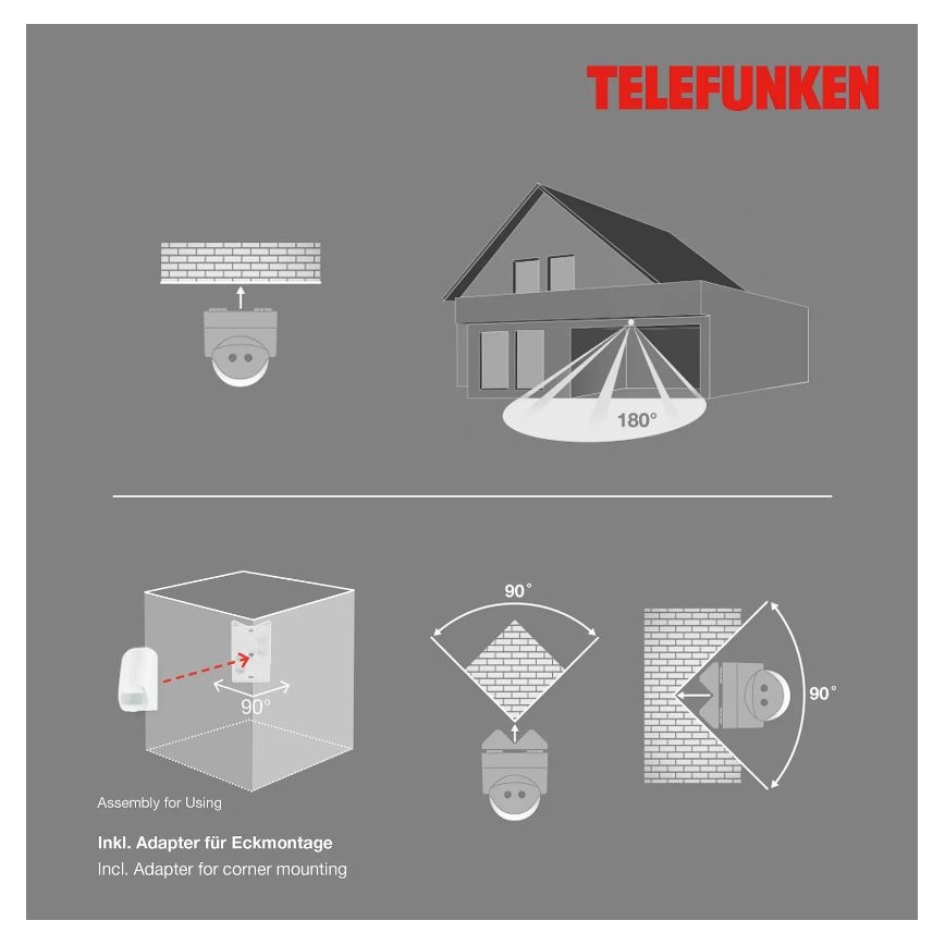 Telefunken 306506TF - Sensore di movimento da esterno 180° IP44 bianco