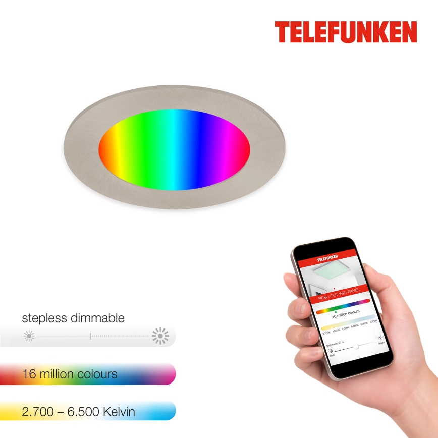 Telefunken 309302TF - Spot encastrable RGBW salle de bain à intensité variable LED/6W/230V 2700-6500K IP23 Wi-Fi Tuya