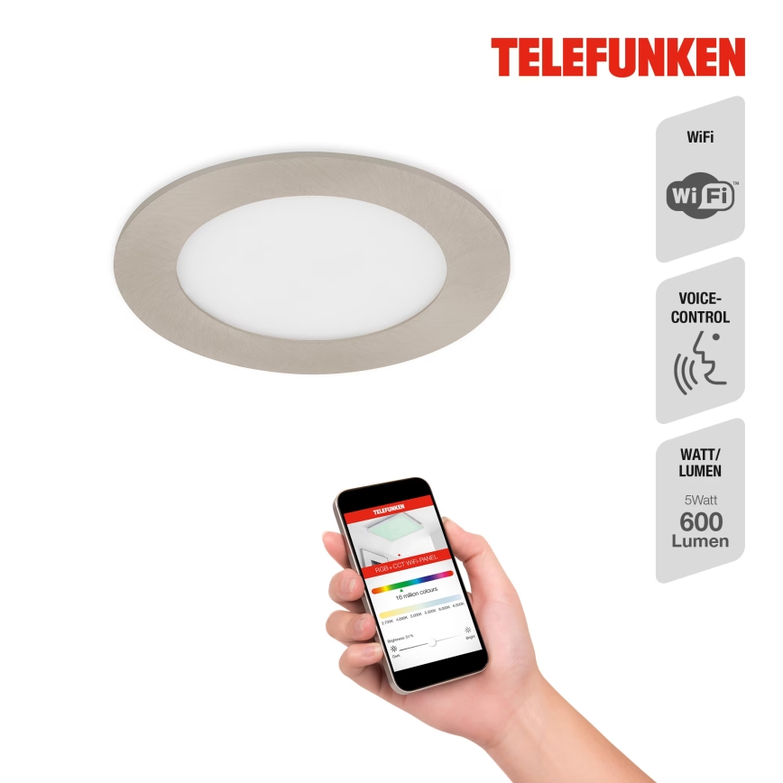 Telefunken 309302TF - Spot encastrable RGBW salle de bain à intensité variable LED/6W/230V 2700-6500K IP23 Wi-Fi Tuya