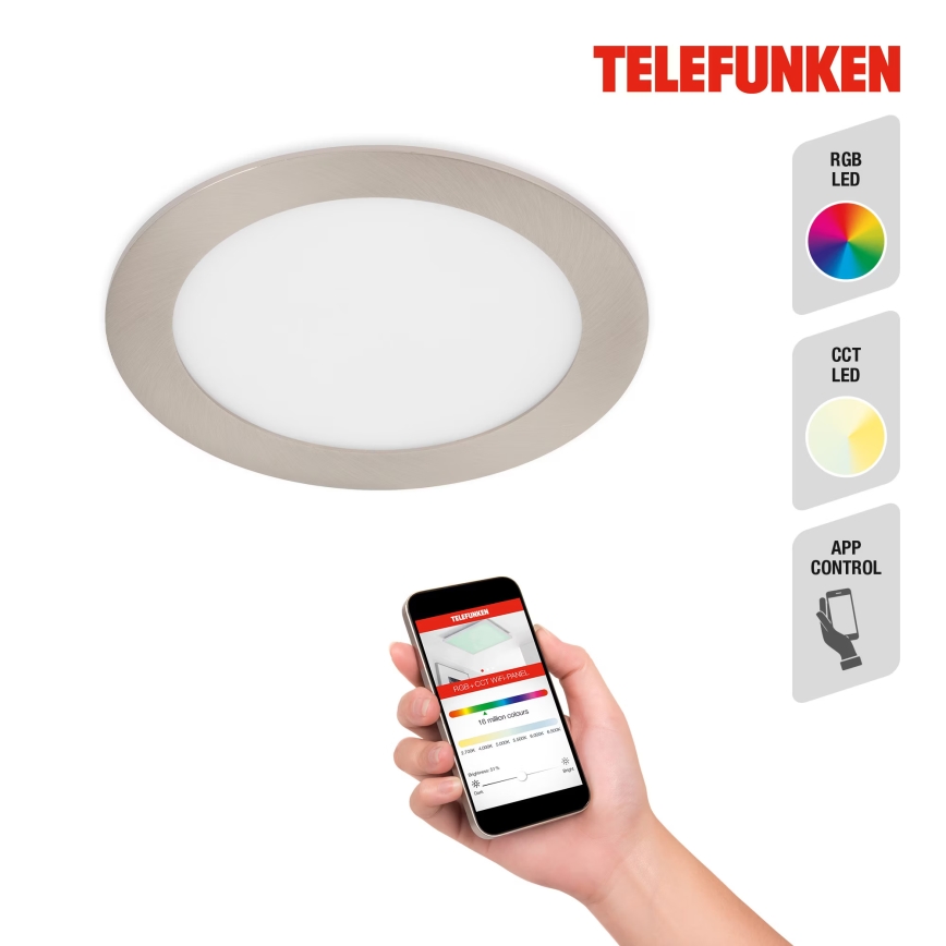 Telefunken 309402TF - LED RGBW Lampada da incasso dimmerabile per bagni LED/12W/230V 2700-6500K IP23 Wi-Fi Tuya