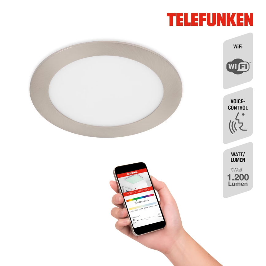 Telefunken 309402TF - LED RGBW Lampada da incasso dimmerabile per bagni LED/12W/230V 2700-6500K IP23 Wi-Fi Tuya