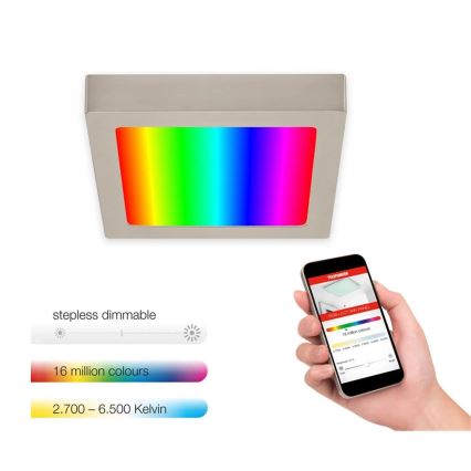 Telefunken 309702TF - Plafonnier à intensité variable RGB LED/23W/230V 2700-6500 Wi-Fi Tuya chrome mat