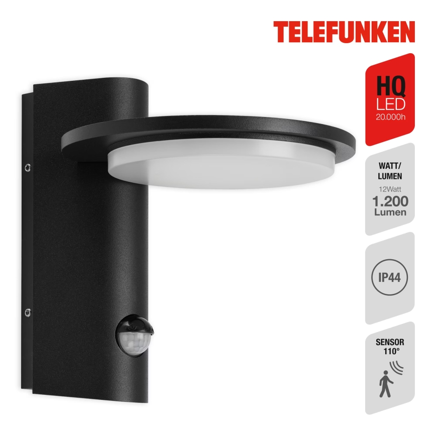 Telefunken 312505TF-LED Applique da esterno con sensore LED/10W/230V IP44 nero