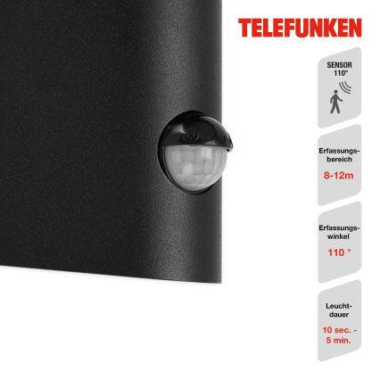 Telefunken 312505TF-LED Applique da esterno con sensore LED/10W/230V IP44 nero