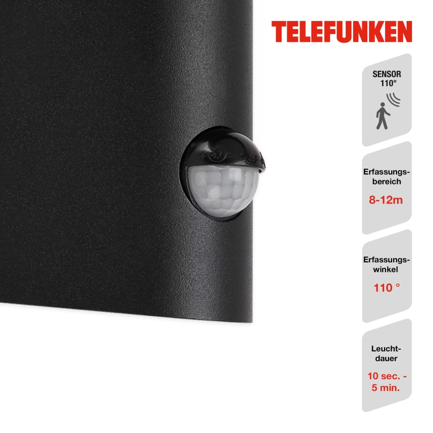 Telefunken 312505TF-LED Applique da esterno con sensore LED/10W/230V IP44 nero