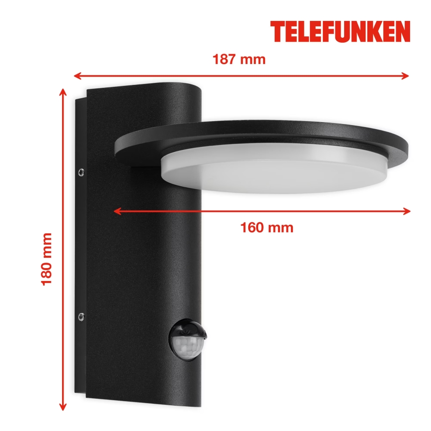 Telefunken 312505TF-LED Applique da esterno con sensore LED/10W/230V IP44 nero