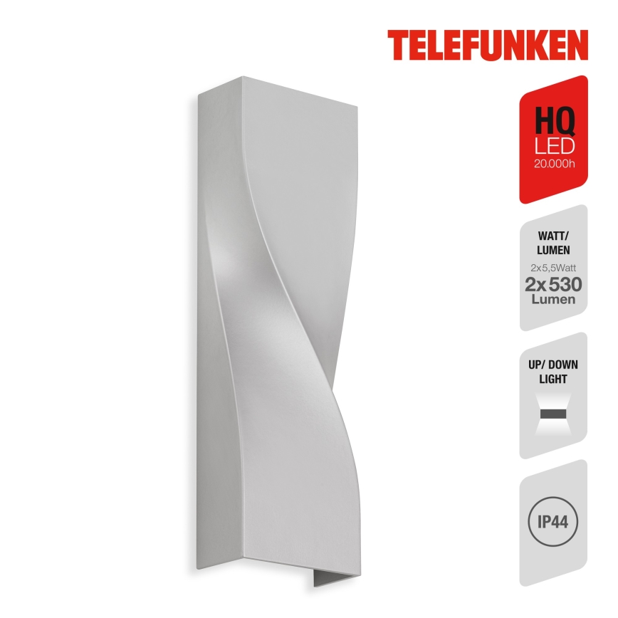 Telefunken 312704TF - LED-Wandleuchte für den Außenbereich 2xLED/5,5W/230V IP44 silbern