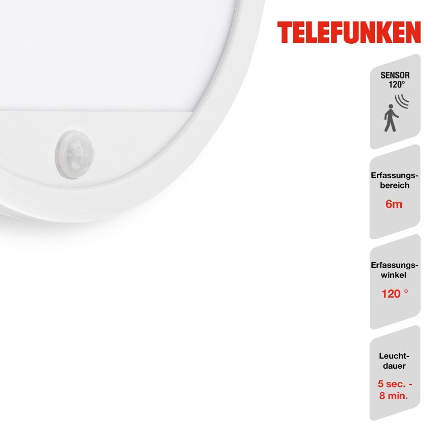 Telefunken 313706TF - LED Applique da esterno con sensore LED/15W/230V IP44 bianco