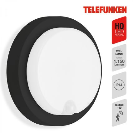 Telefunken 315305TF - LED Applique da esterno con sensore LED/12W/230V IP44 nero