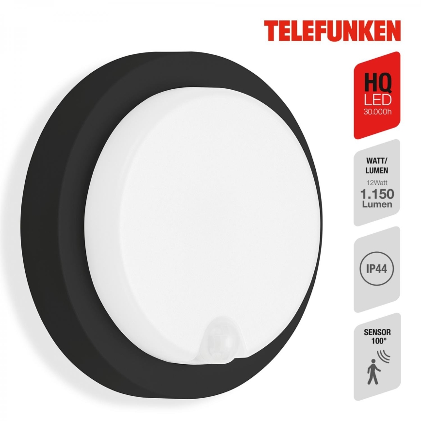 Telefunken 315305TF - LED Applique da esterno con sensore LED/12W/230V IP44 nero