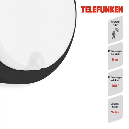 Telefunken 315305TF - LED Applique da esterno con sensore LED/12W/230V IP44 nero