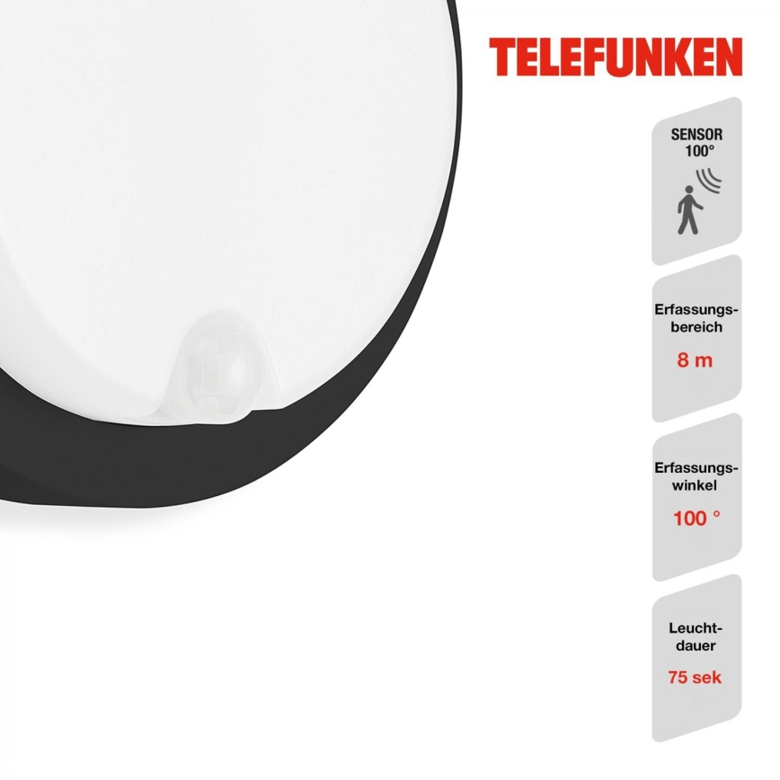 Telefunken 315305TF - LED Applique da esterno con sensore LED/12W/230V IP44 nero