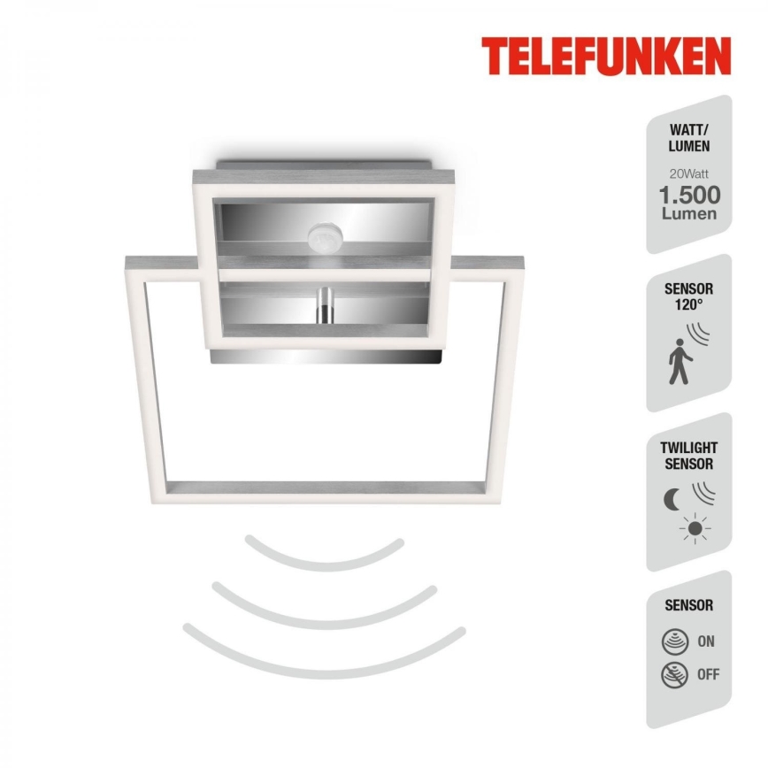 Telefunken 318608TF - LED-Deckenleuchte mit Sensor FRAME LED/17W/230V 3000K matt Chrom