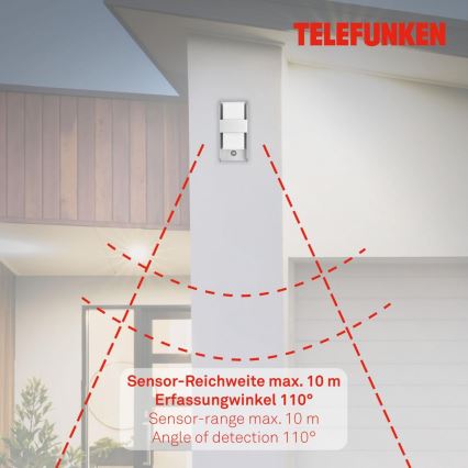 Telefunken 321104TF - Outdoor-Wandleuchte mit Sensor 1xE27/12W/230V IP44 weiß