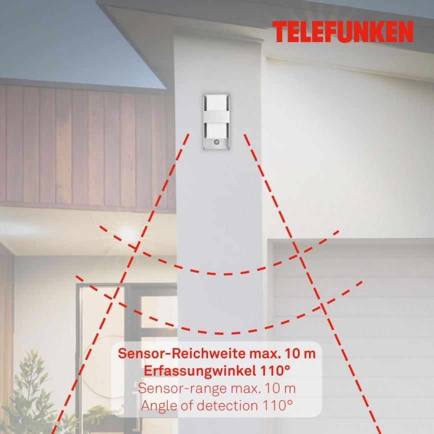 Telefunken 321104TF - Outdoor-Wandleuchte mit Sensor 1xE27/12W/230V IP44 weiß