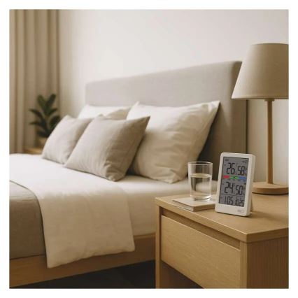 Termometro digitale con igrometro, alimentato da 2 batterie AAA, bianco