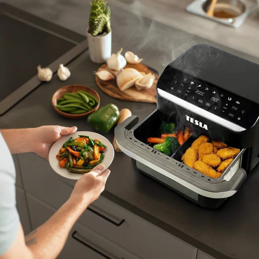 TESLA Electronics AirCook - Friggitrice ad aria digitale multifunzione duale 10 l 2400W/230V
