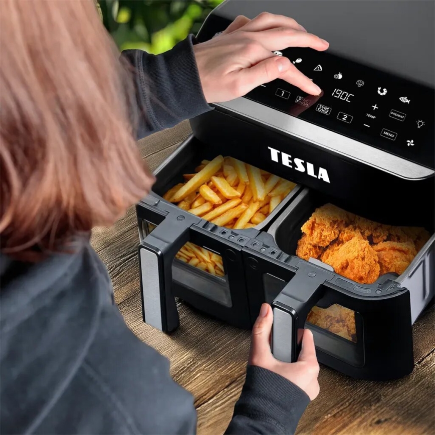 TESLA Electronics AirCook - Friggitrice ad aria digitale multifunzione duale 9 l 2400W/230V