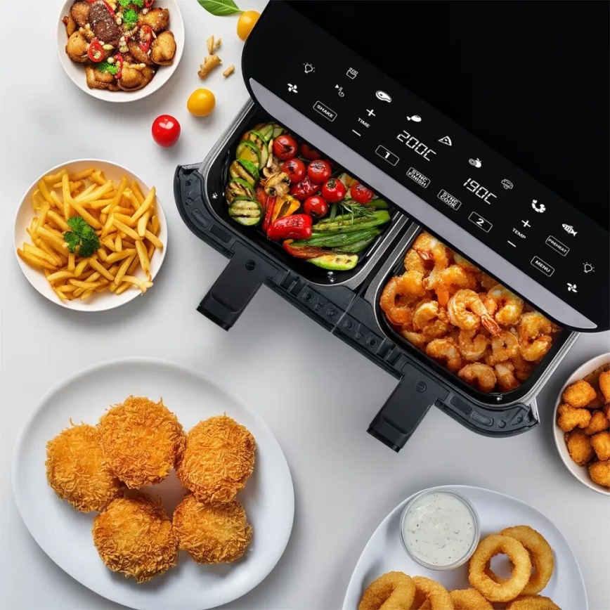 TESLA Electronics AirCook - Friggitrice ad aria digitale multifunzione duale 9 l 2400W/230V