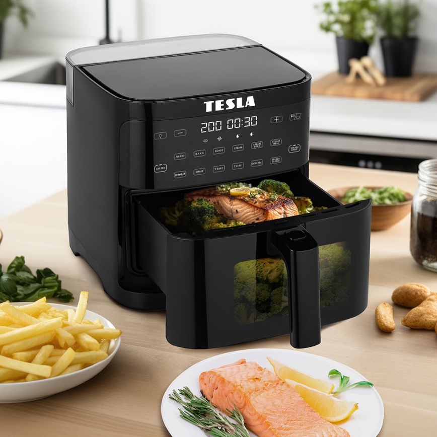 TESLA Electronics AirCook - Multifunktionale Dampf- und Heißluftfritteuse 5 l 1500W/230V