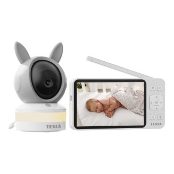 TESLA Electronics Bambino - Intelligentes Babyphone mit Monitor, 4 MP, 2560p, 5V, 5000 mAh, Wi-Fi, Tuya, grau/weiß