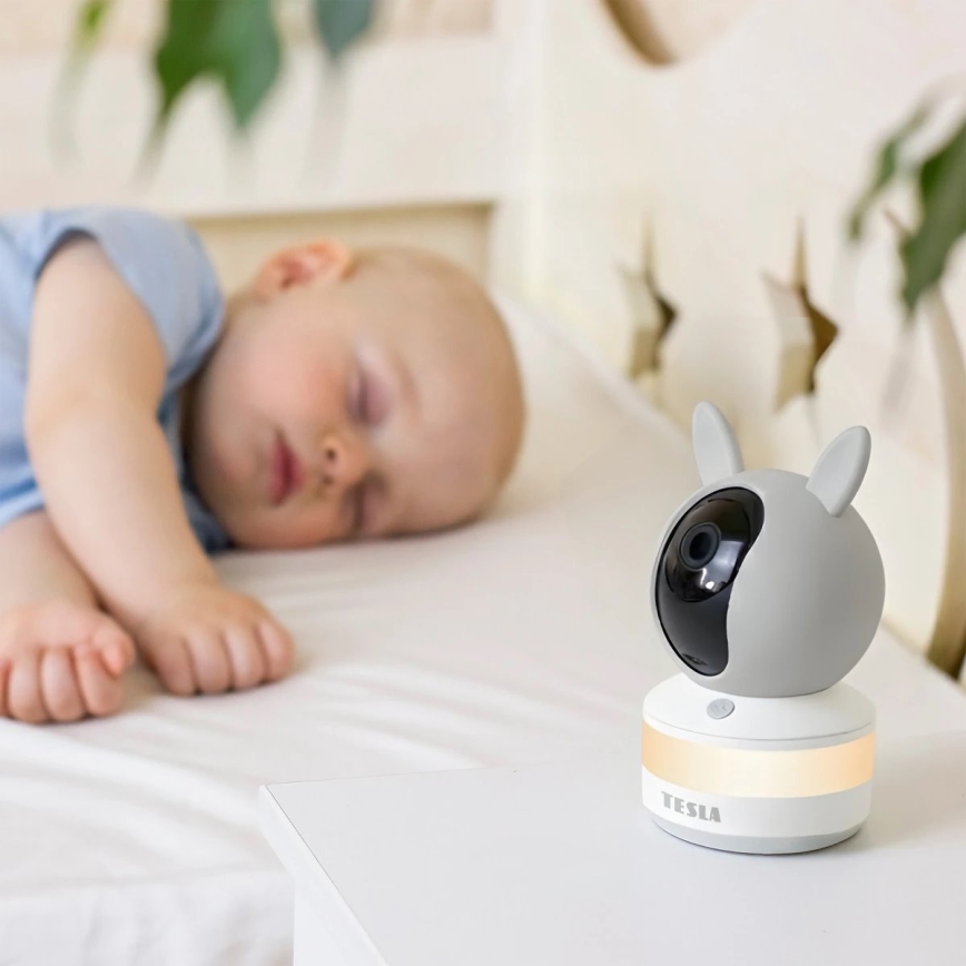 TESLA Electronics Bambino - Intelligentes Babyphone mit Kamera 4 MP 2560p 5V Wi-Fi Tuya grau/weiß
