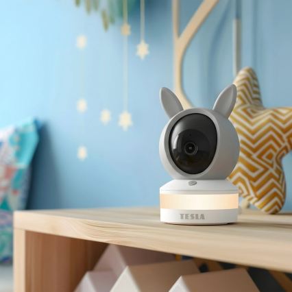TESLA Electronics Bambino - Intelligentes Babyphone mit Kamera 4 MP 2560p 5V Wi-Fi Tuya grau/weiß