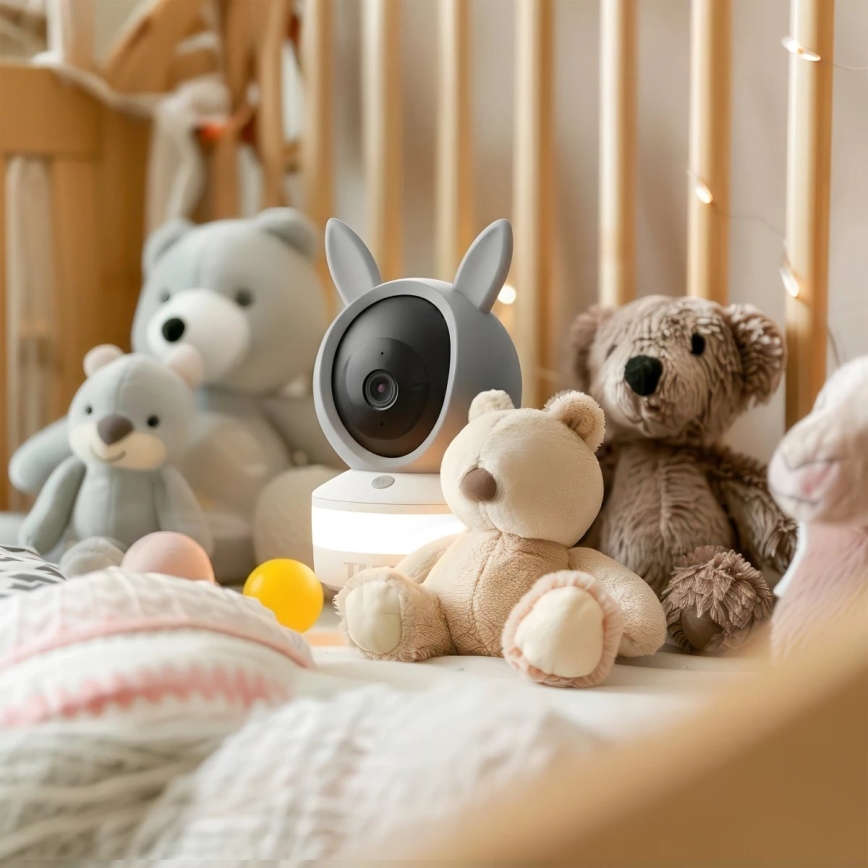 TESLA Electronics Bambino - Intelligentes Babyphone mit Kamera 4 MP 2560p 5V Wi-Fi Tuya grau/weiß