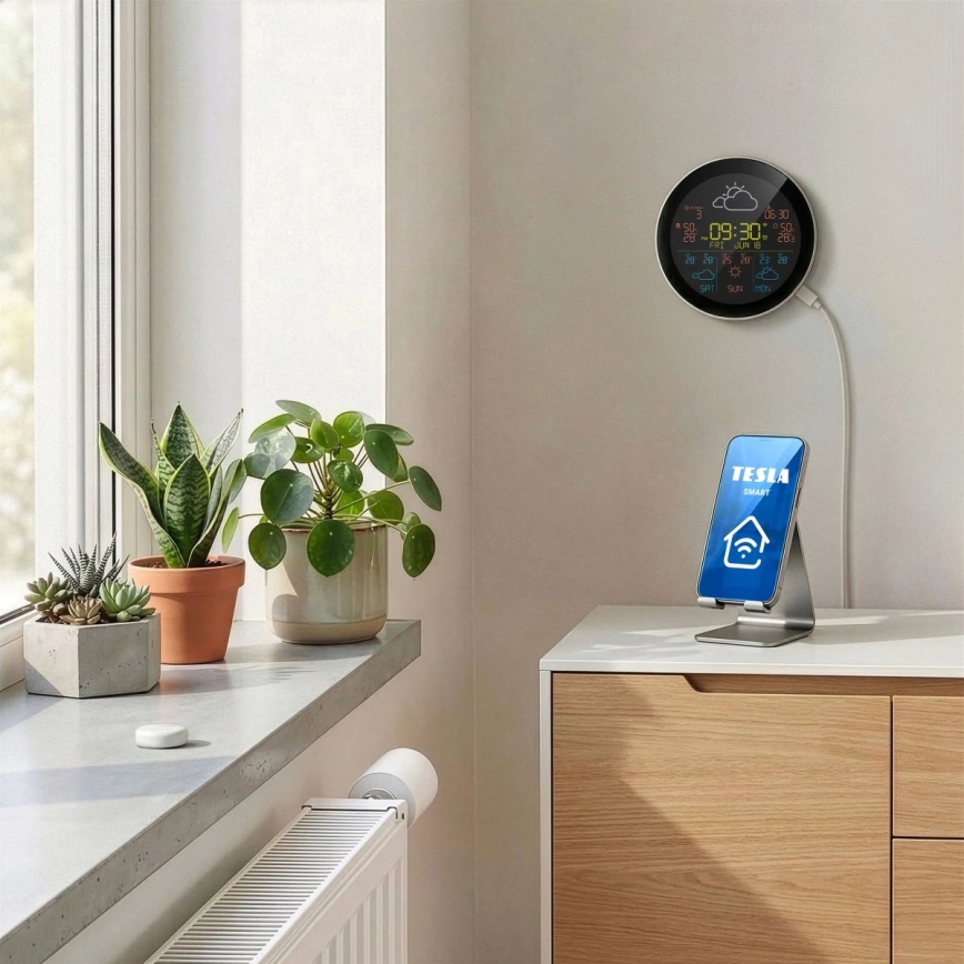 Appareil TESLA Electronics - Station météo intelligente avec capteur, 400 mAh, Wi‑Fi Tuya, IP44