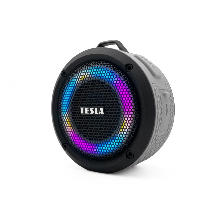 TESLA Electronics - Kabelloser LED-RGB-Lautsprecher 5W/1200 mAh/3,7V IPX7 grau