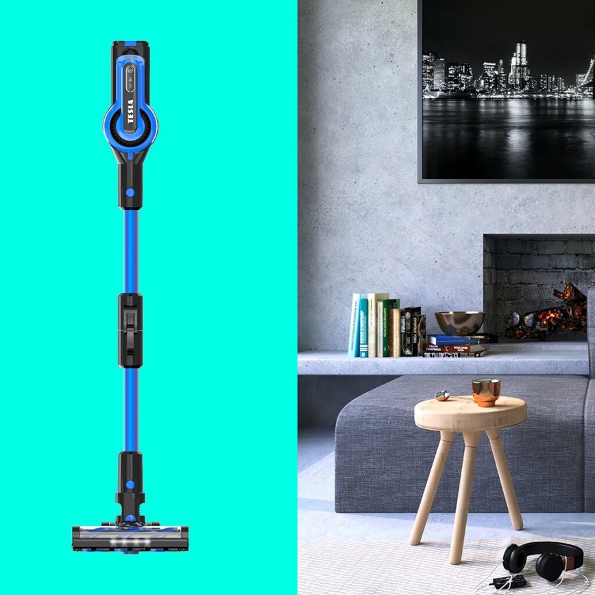 TESLA Electronics PureStar - Aspirapolvere a batteria flessibile 3in1 300W/2200 mAh nero/blu