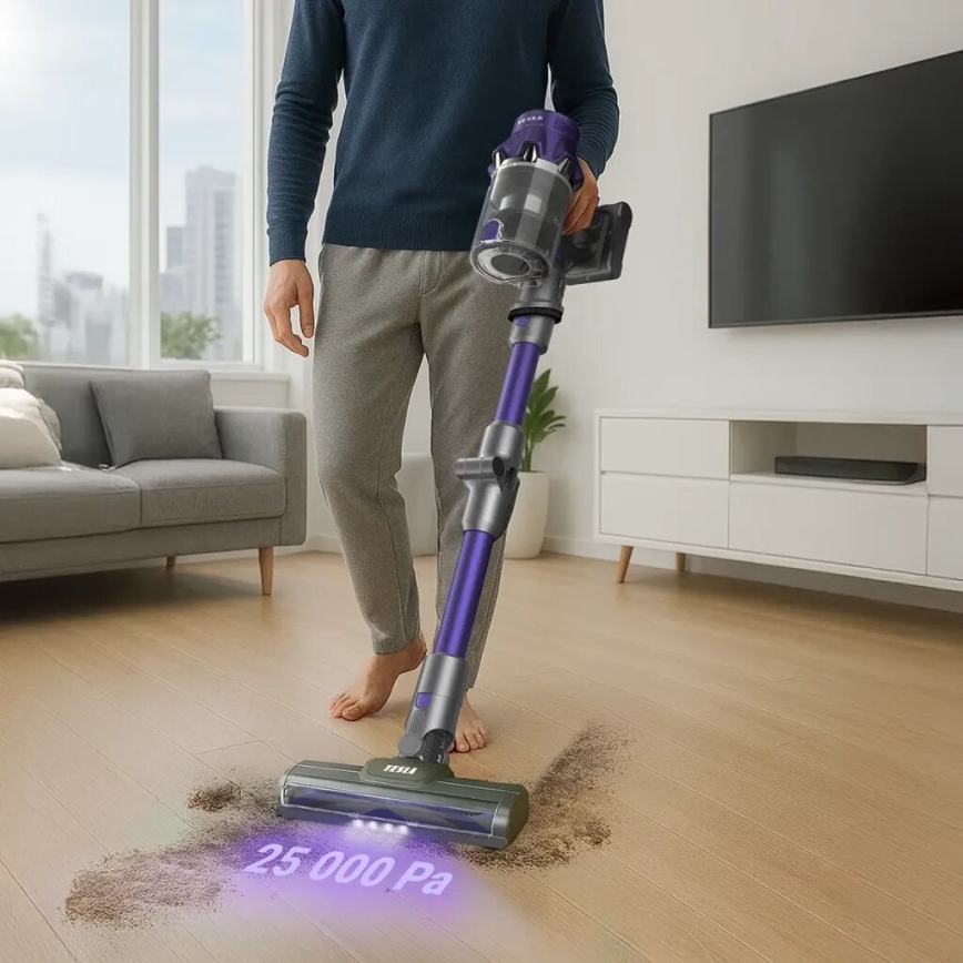 TESLA Electronics PureStar - Flexibler kabelloser Stielstaubsauger 2in1 250W/2200 mAh grau/violett