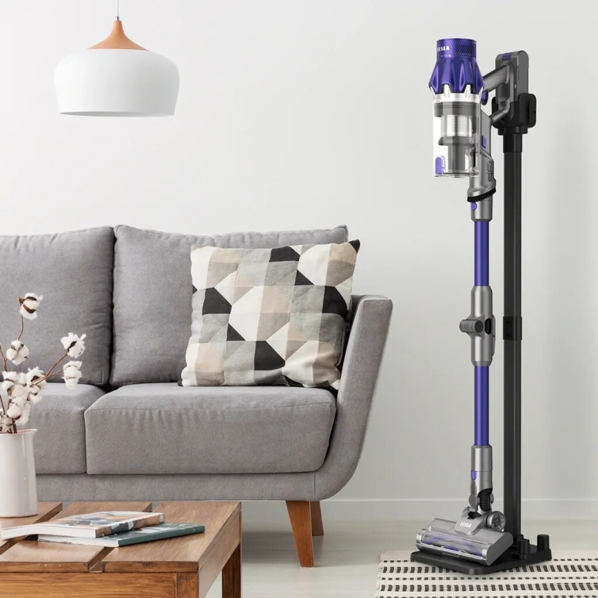 TESLA Electronics PureStar - Flexibler kabelloser Stielstaubsauger 2in1 250W/2200 mAh grau/violett