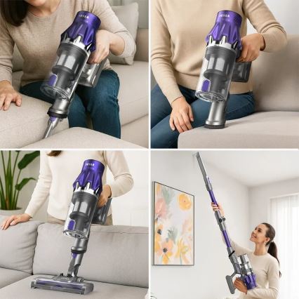 TESLA Electronics PureStar - Flexibler kabelloser Stielstaubsauger 2in1 250W/2200 mAh grau/violett