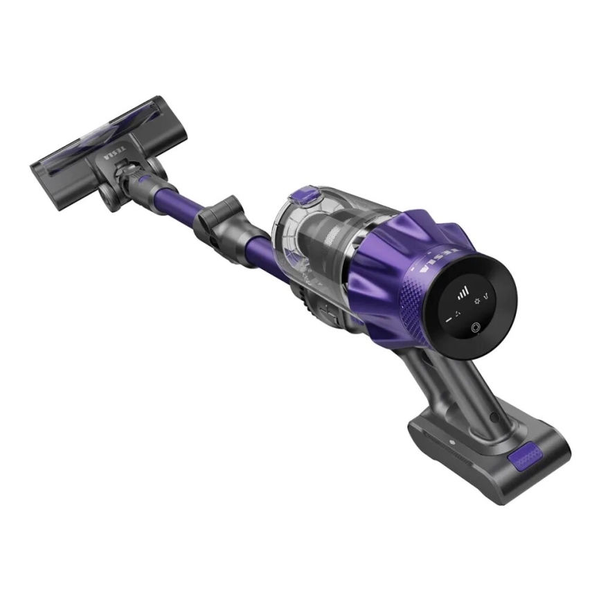 TESLA Electronics PureStar - Flexibler kabelloser Stielstaubsauger 2in1 250W/2200 mAh grau/violett