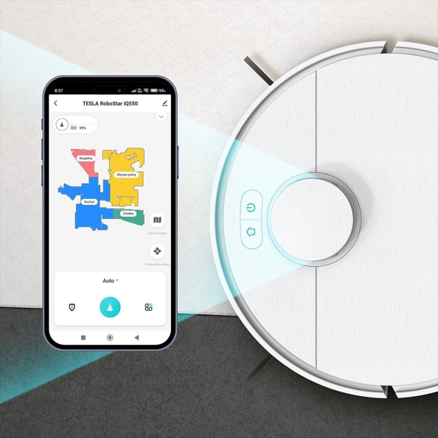 TESLA Electronics RoboStar - Aspirateur robot connecté 2en1 2550 mAh Wi-Fi blanc