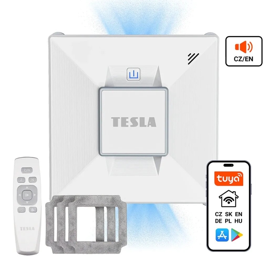 TESLA Electronics RoboStar - Nettoyeur de vitres connecté avec vaporisateur d'eau 72W/230V/650 mAh Wi-Fi + Télécommande