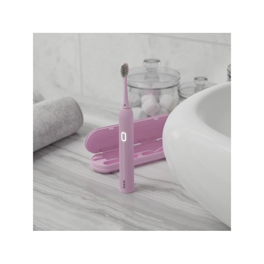 TESLA Smart - Brosse à dents sonique connectée TS200 DELUXE rose