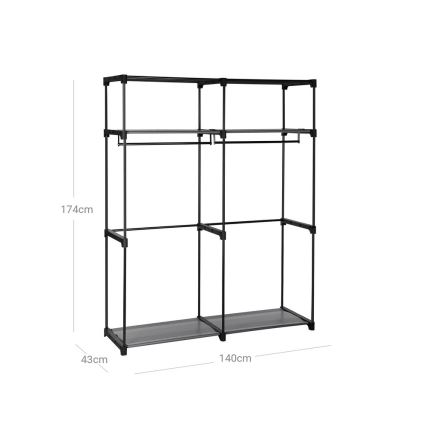 Textil-Kleiderschrank MATIS mit Einlegeböden und Kleiderstange 140x174 cm grau