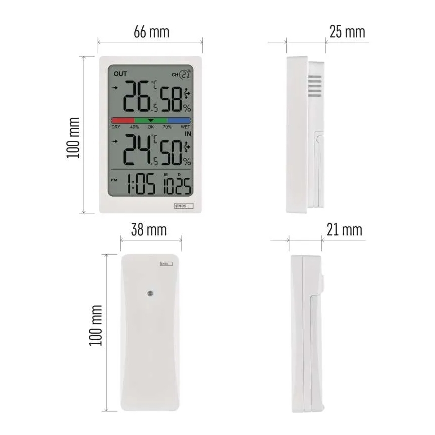 Thermomètre numérique avec hygromètre, 2x AAA, blanc