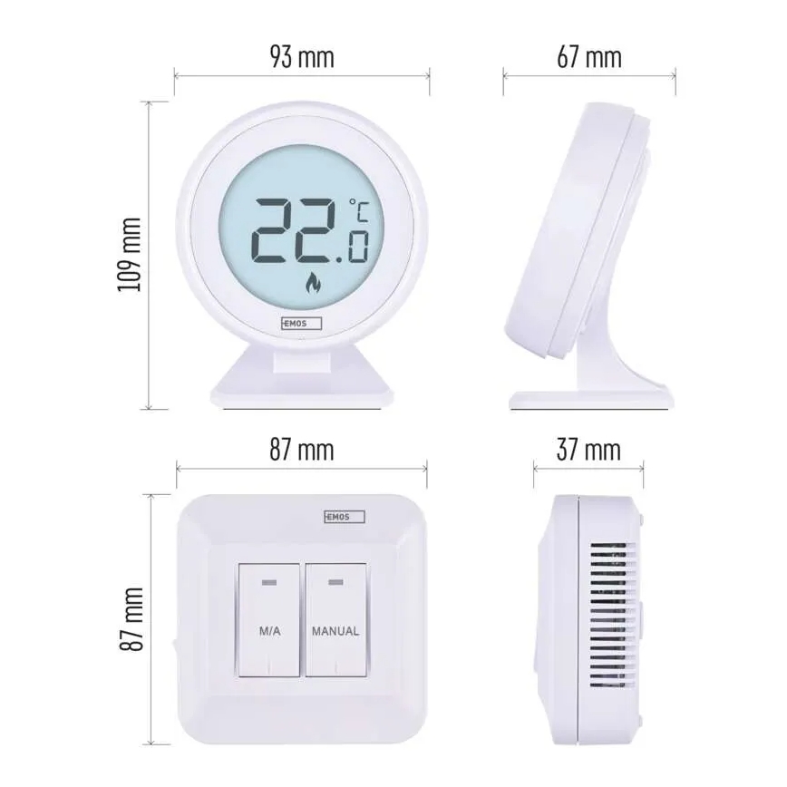 Thermostat d'ambiance manuel sans fil 230 V/16 A, 2x AA, blanc