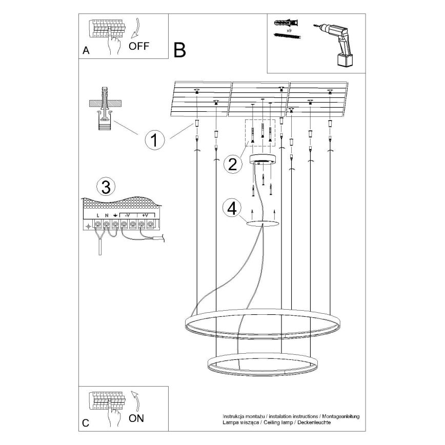 Thoro TH.214 - Lampadario LED a sospensione con filo RIO LED/80W/230V CRI 90 3000K oro