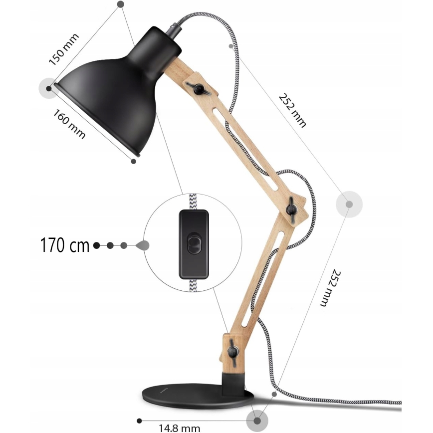 Tischlampe 1xE27/40W/230V schwarz