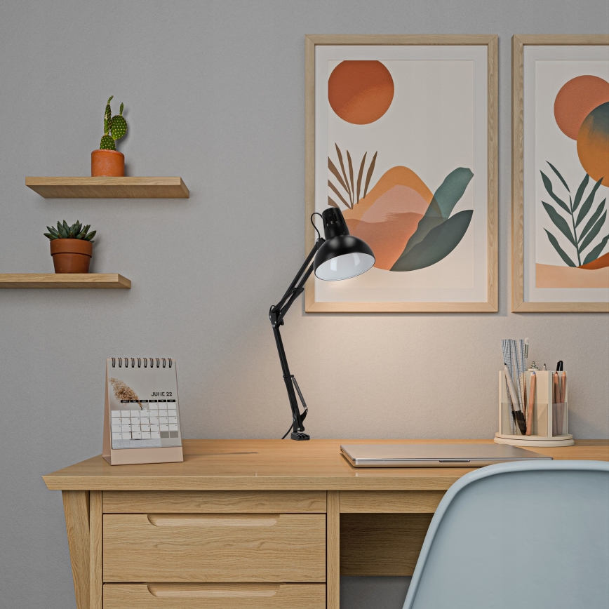 Tischlampe mit Klemme 1xE27/60W/230V schwarz